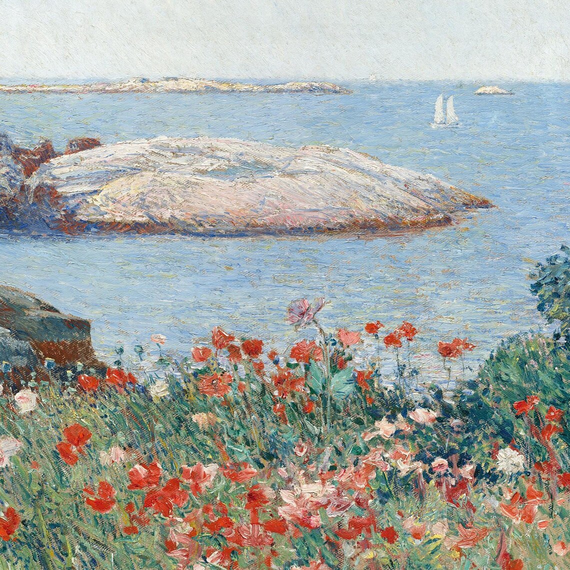 Vintage Ocean Landscape With Poppy Wildflowers Art Print - Image 2