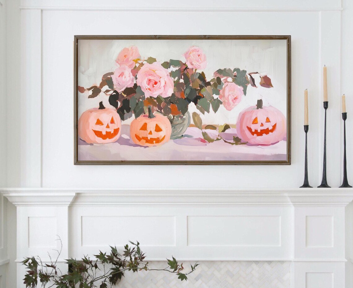 Pink Pumpkins Halloween Art Print, Floral Coquette - Image 2