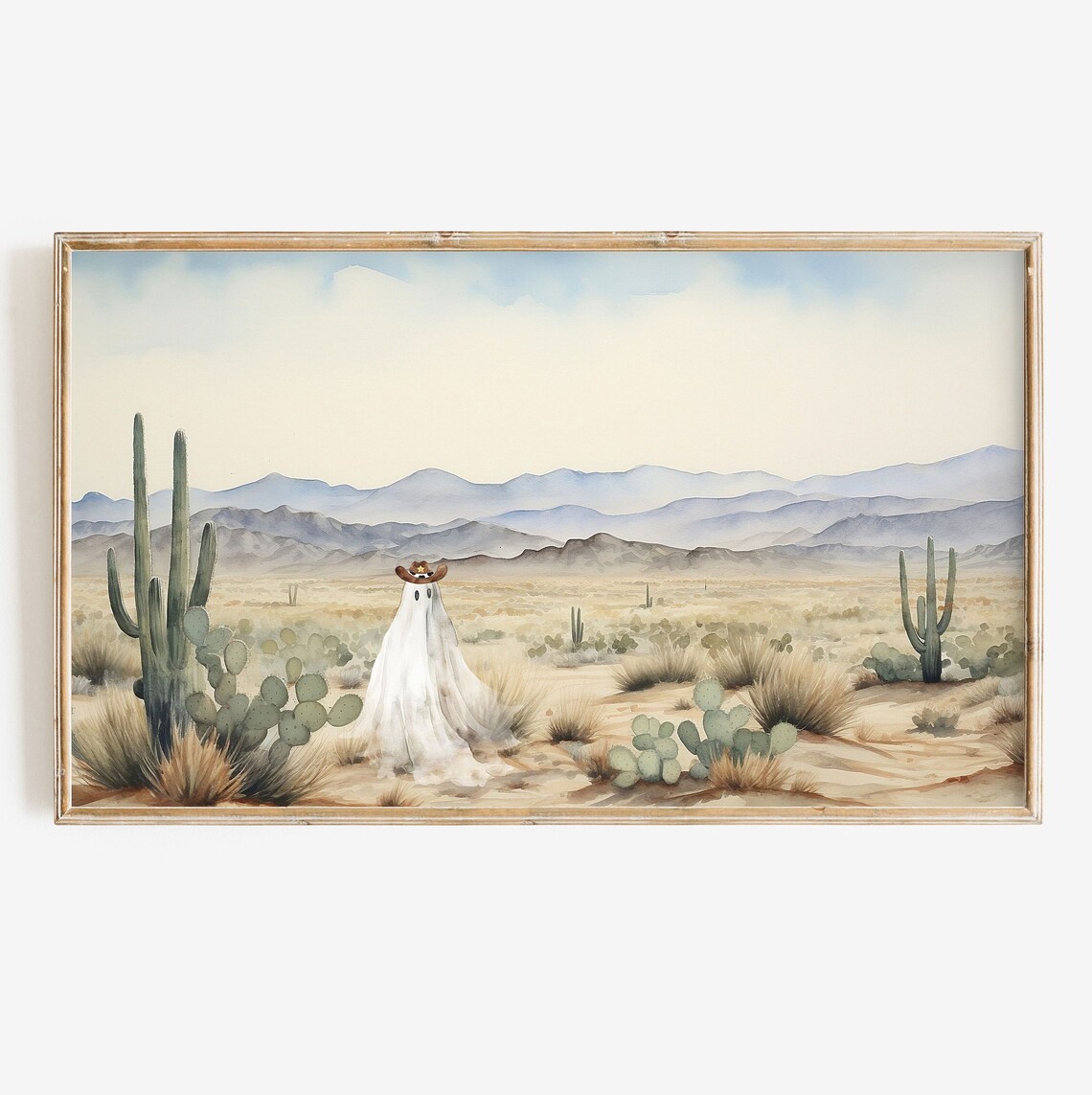 Halloween Cute Ghost Cowboy Vintage Western Art