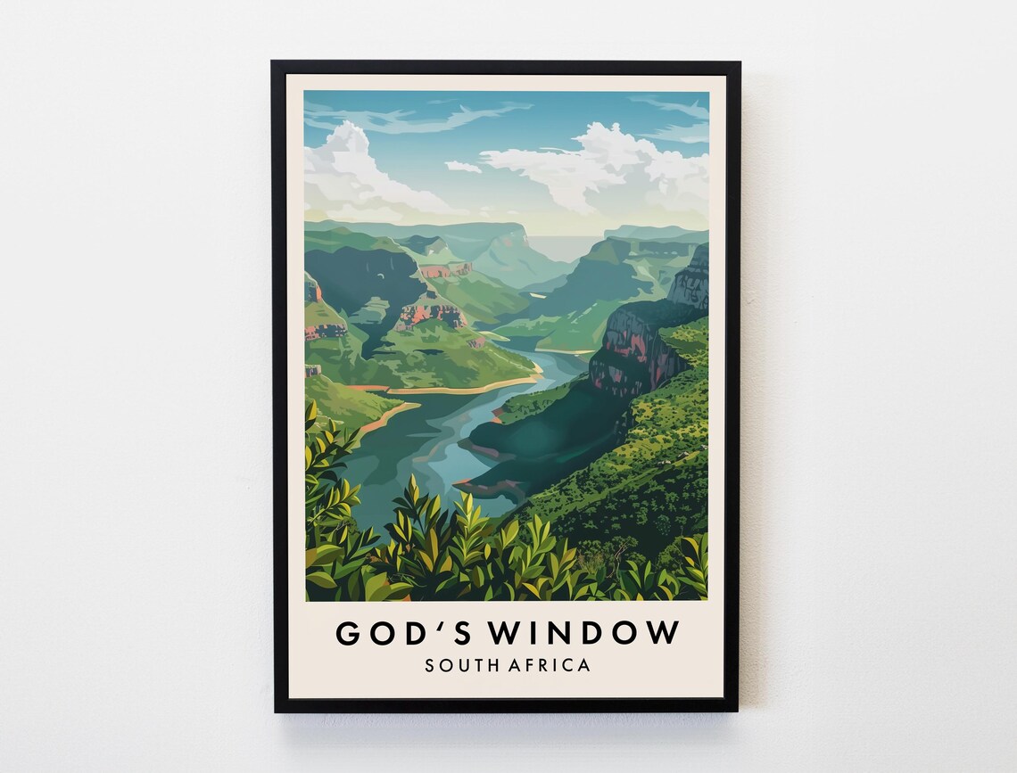 God's Window South Africa Lush Canyon Valley Overlook Travel Poster