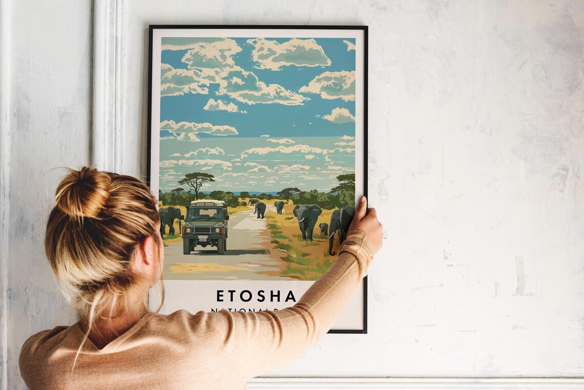 Dusty Etosha National Park Elephant Safari Jeep Travel Poster - Image 2