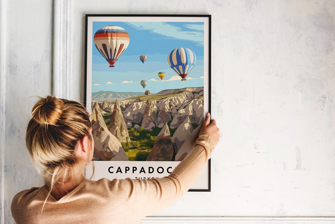 Cappadocia Turkey Hot Air Balloons Fairy Chimneys Vintage Poster - Image 2