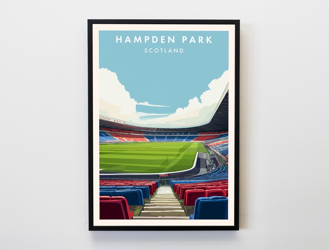 Hampden Park Scotland National Stadium Football Retro Poster