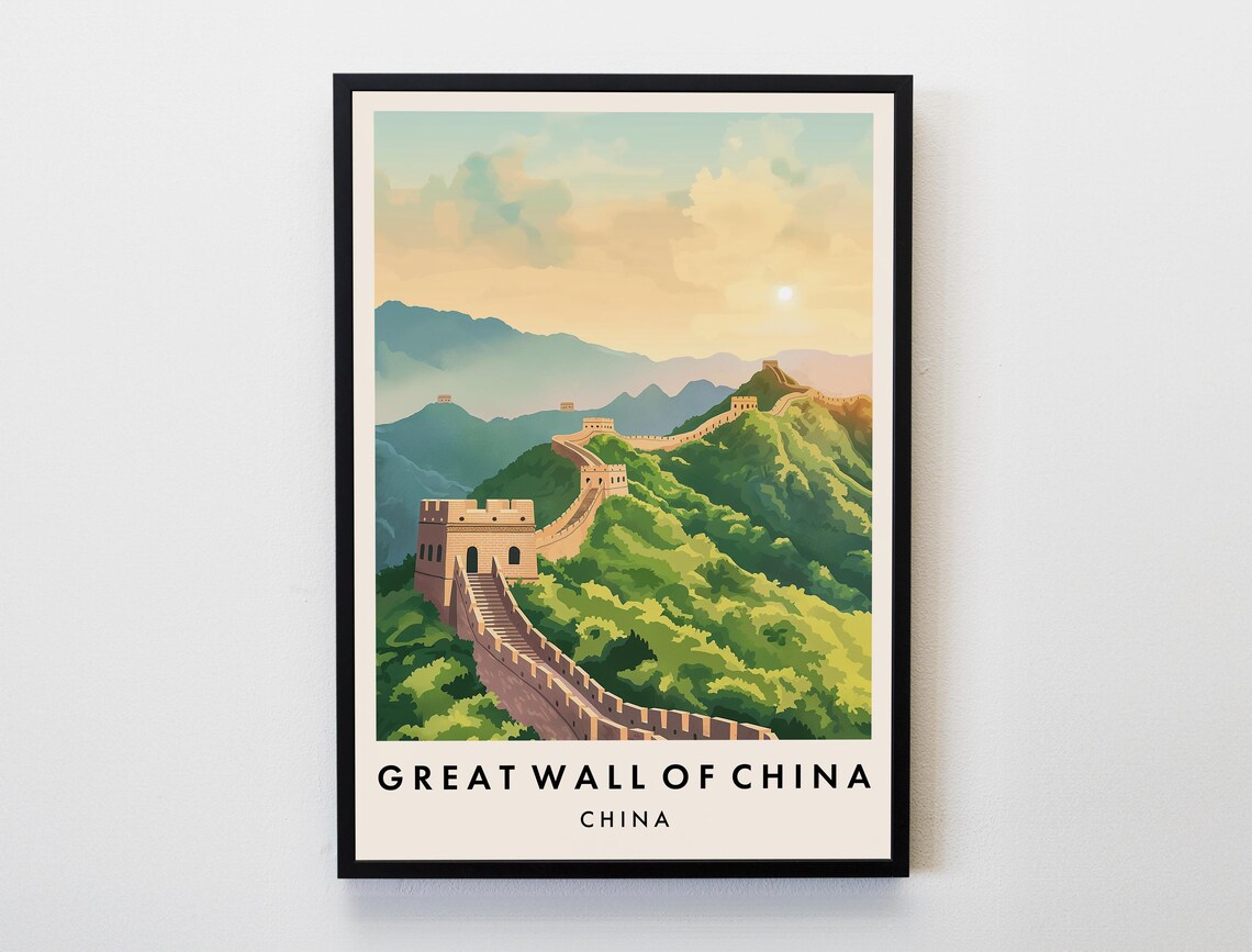 Great Wall Of China Sunrise Mountain Panorama Vintage Travel Poster