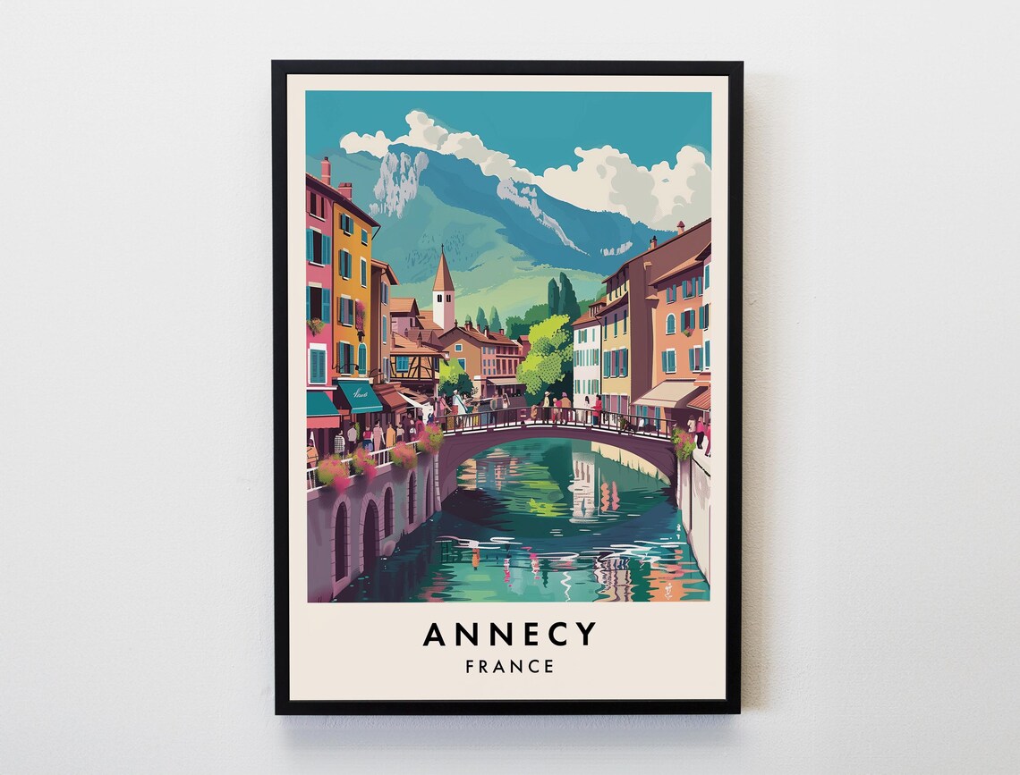 Annecy France Canal Bridge Flower Boxes Alpine Town Travel Poster