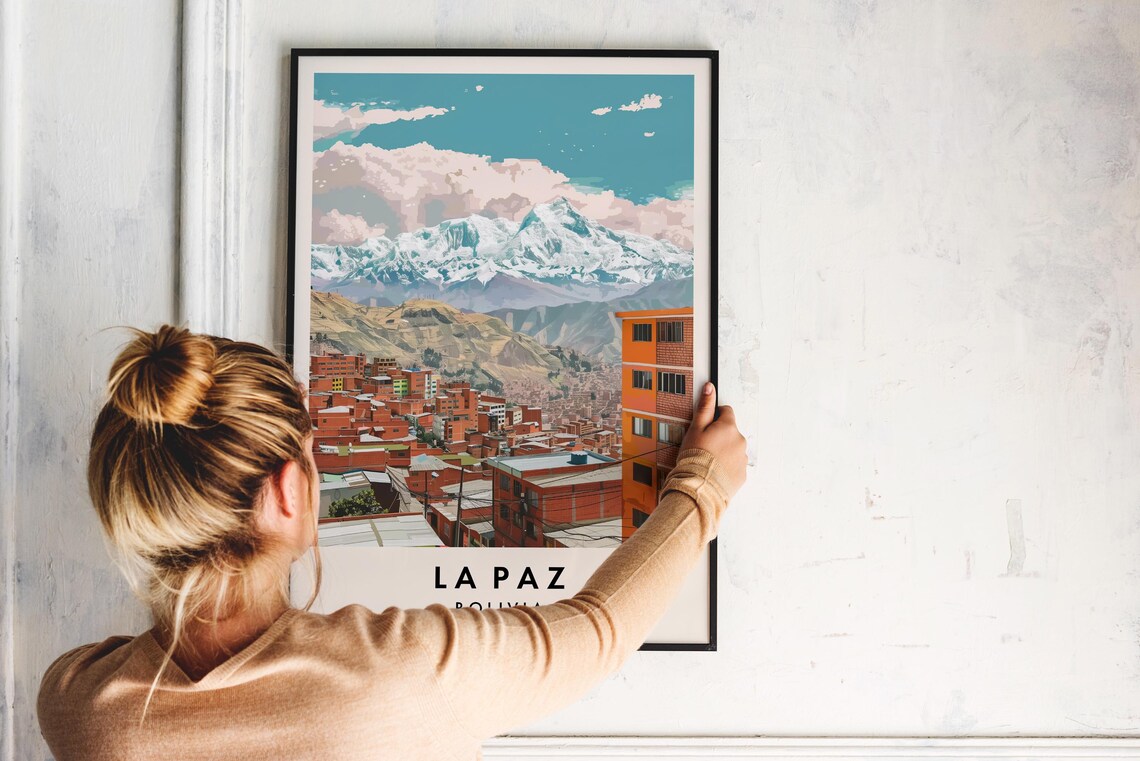 La Paz Bolivia Snow Capped Illimani Mountain Cityscape Travel Poster - Image 2