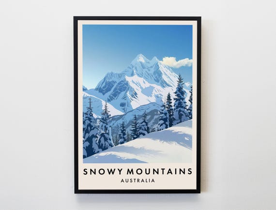 Snowy Mountains Travel Print Wall Art Poster Australia Lovers Home Decor Gifts