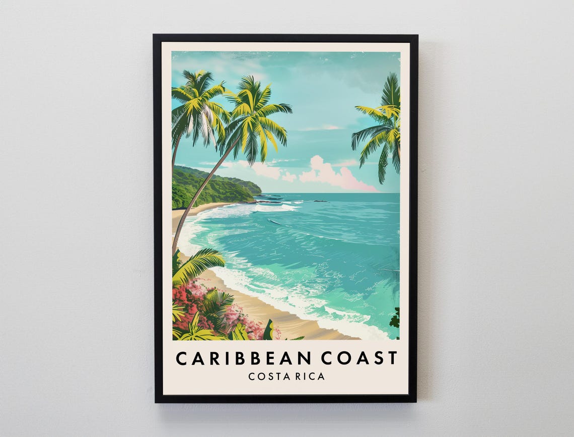 Caribbean Coast Travel Print Wall Art Caribbean Coast Costa Rica Costa Rica Art Central America Travel Print Travel Lovers Gift Art