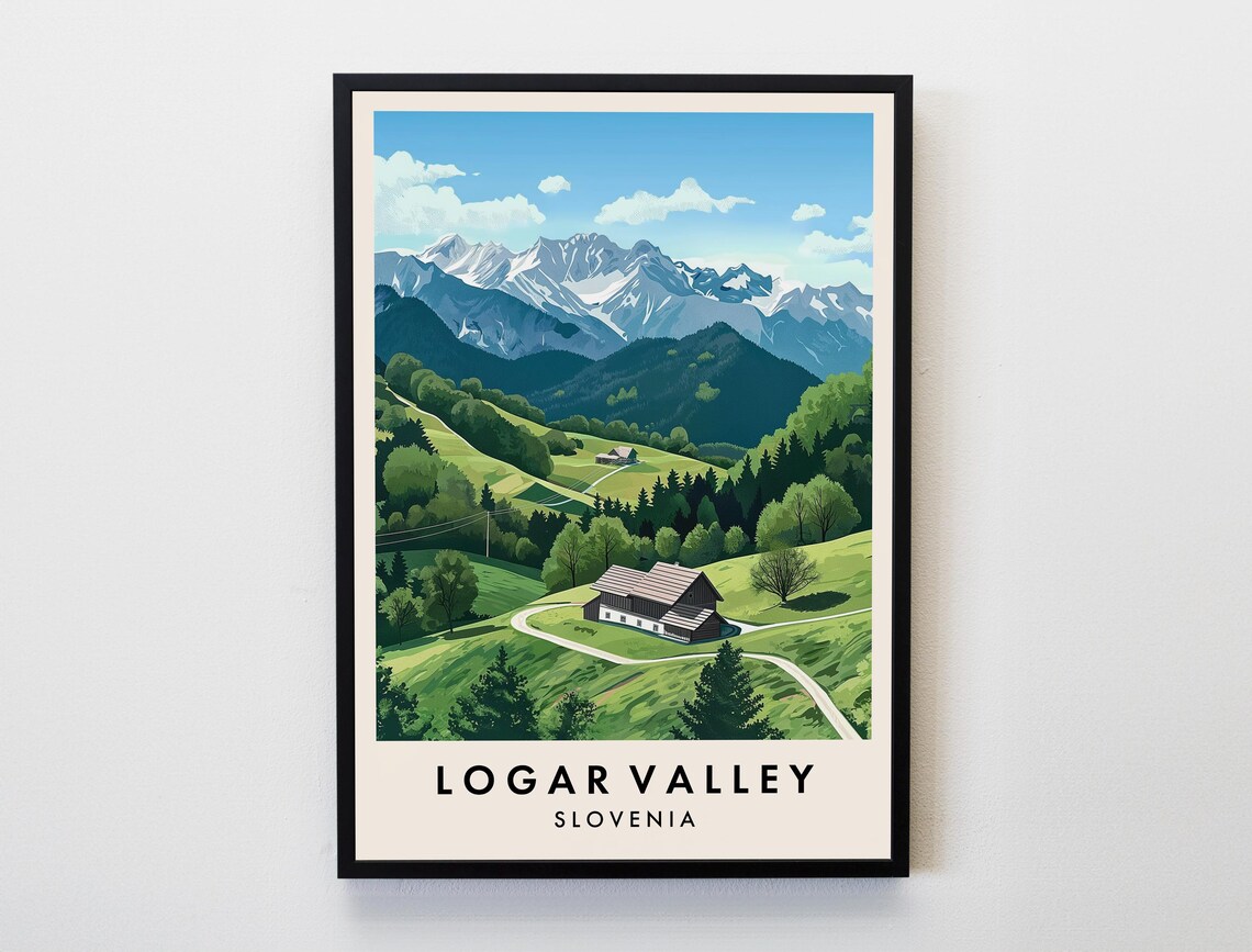 Scenic Logar Valley Slovenia Alpine Meadow Mountain Travel Poster