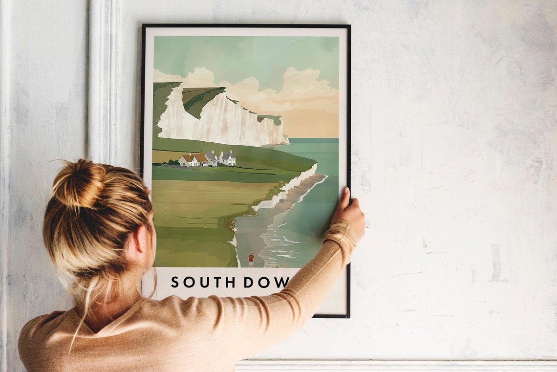 South Downs England White Chalk Cliffs Vintage Travel Poster - Image 2