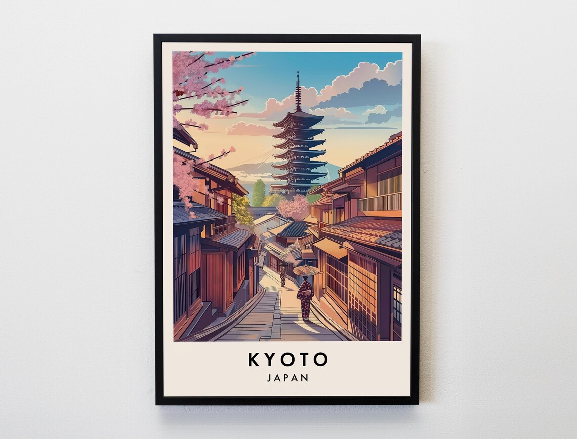 Kyoto Japan Yasaka Pagoda Cherry Blossom Street Travel Poster