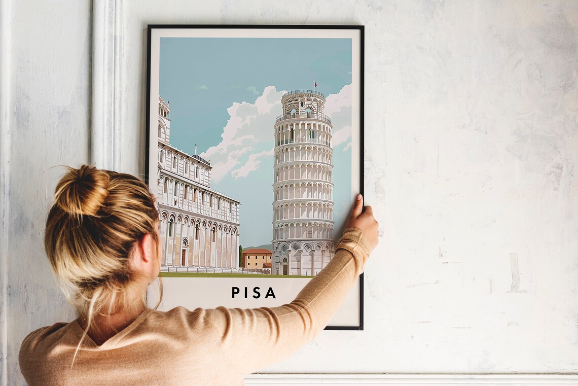 Pisa Italy Leaning Tower Vintage Travel Illustration Art Poster - Image 2
