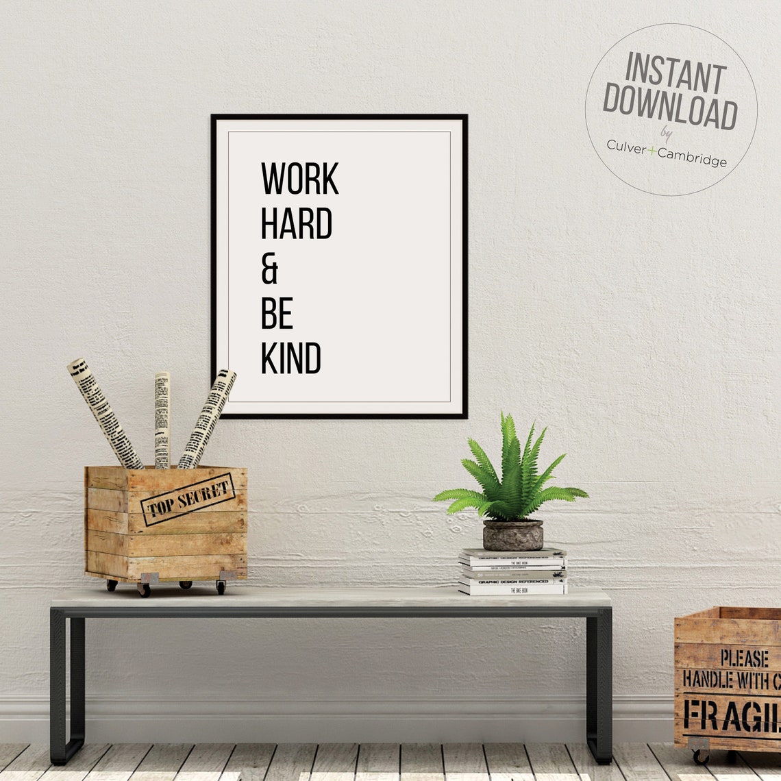 Work Hard and Be Kind Motivational Quote Poster for Office Decor - Image 3