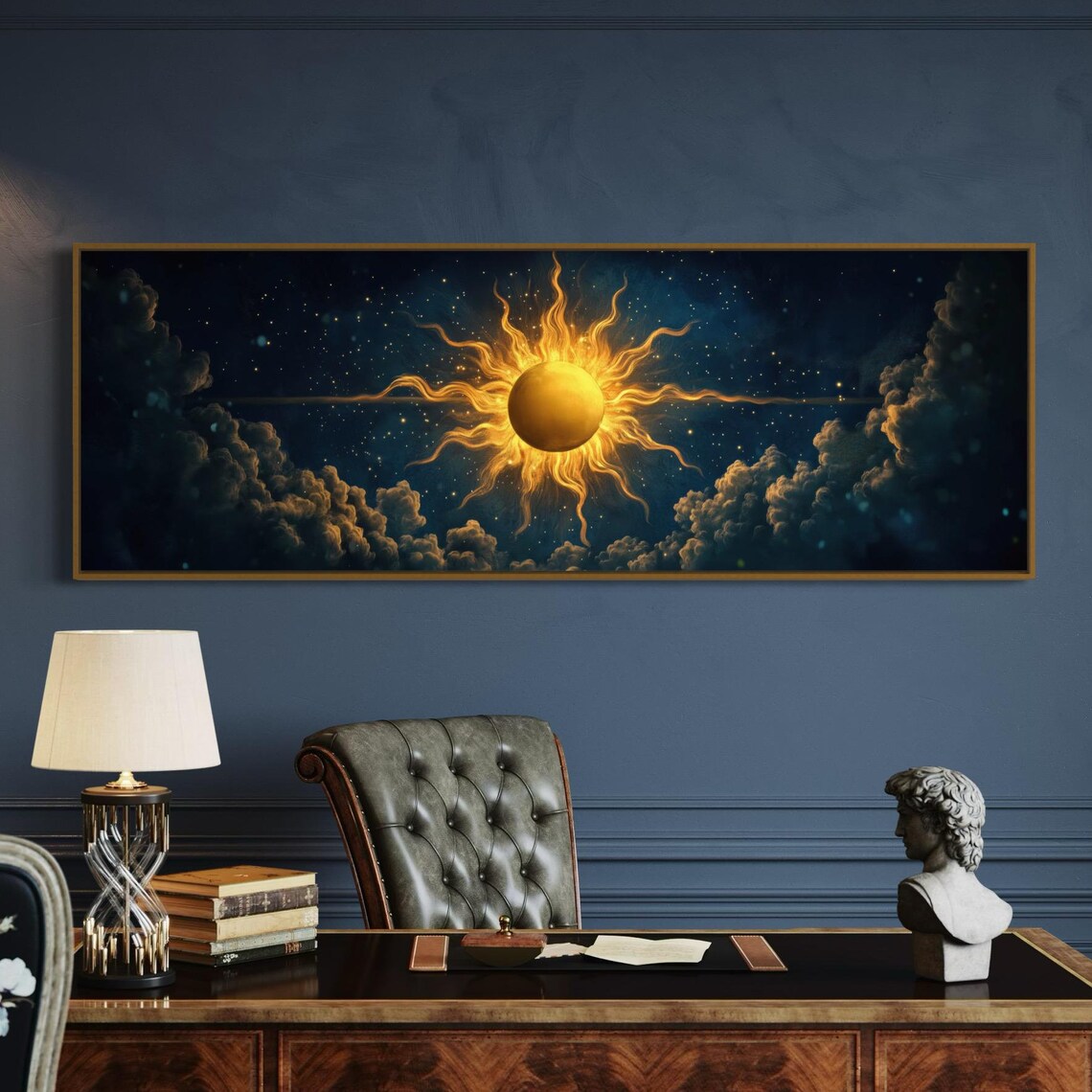 Golden Sun and Starry Night Wall Art Print, Vintage