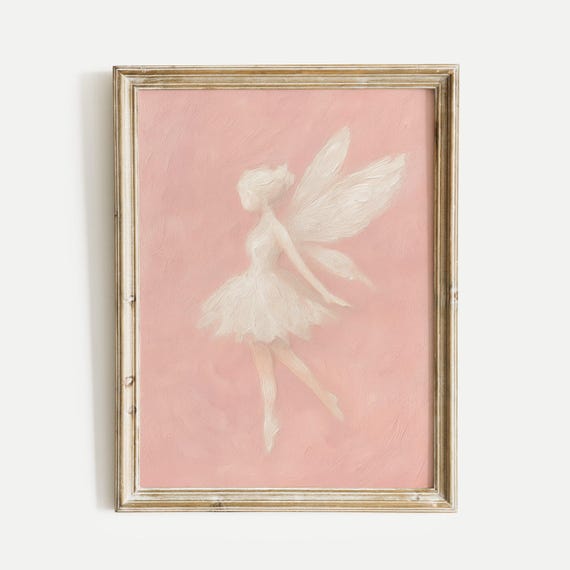White Fairy On Pink Oil Painting Print Vintage Wall Art Home And Office Living Room Bedroom Nursery Decor
