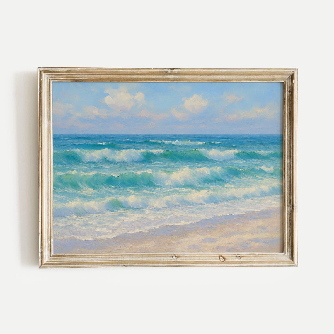 Turquoise Ocean Waves Rolling Toward Beach Vintage Oil Painting Poster