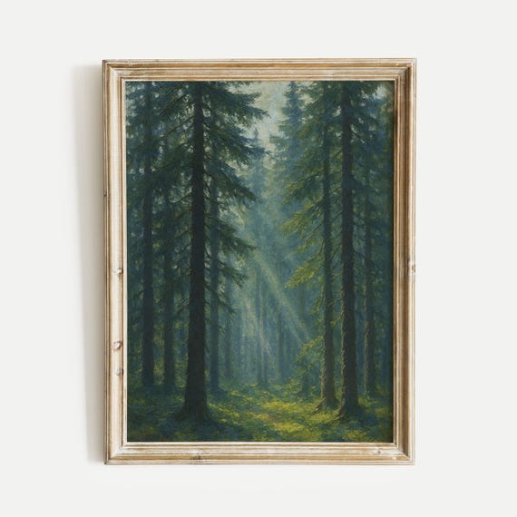 Spruce Forest Sunlight Oil Painting Print Nature Vintage Wall Art Home And Office Living Room Bedroom Decor