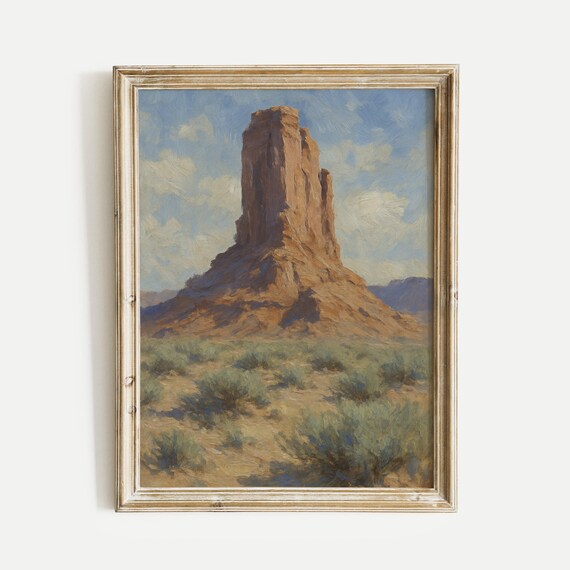 Red Rock Desert Butte Tower Vintage Western Oil Painting Poster