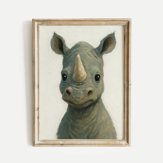 Rhino Oil Painting Poster African Animal Wall Art Print Vintage Safari Wildlife Gallery Nursery Decor
