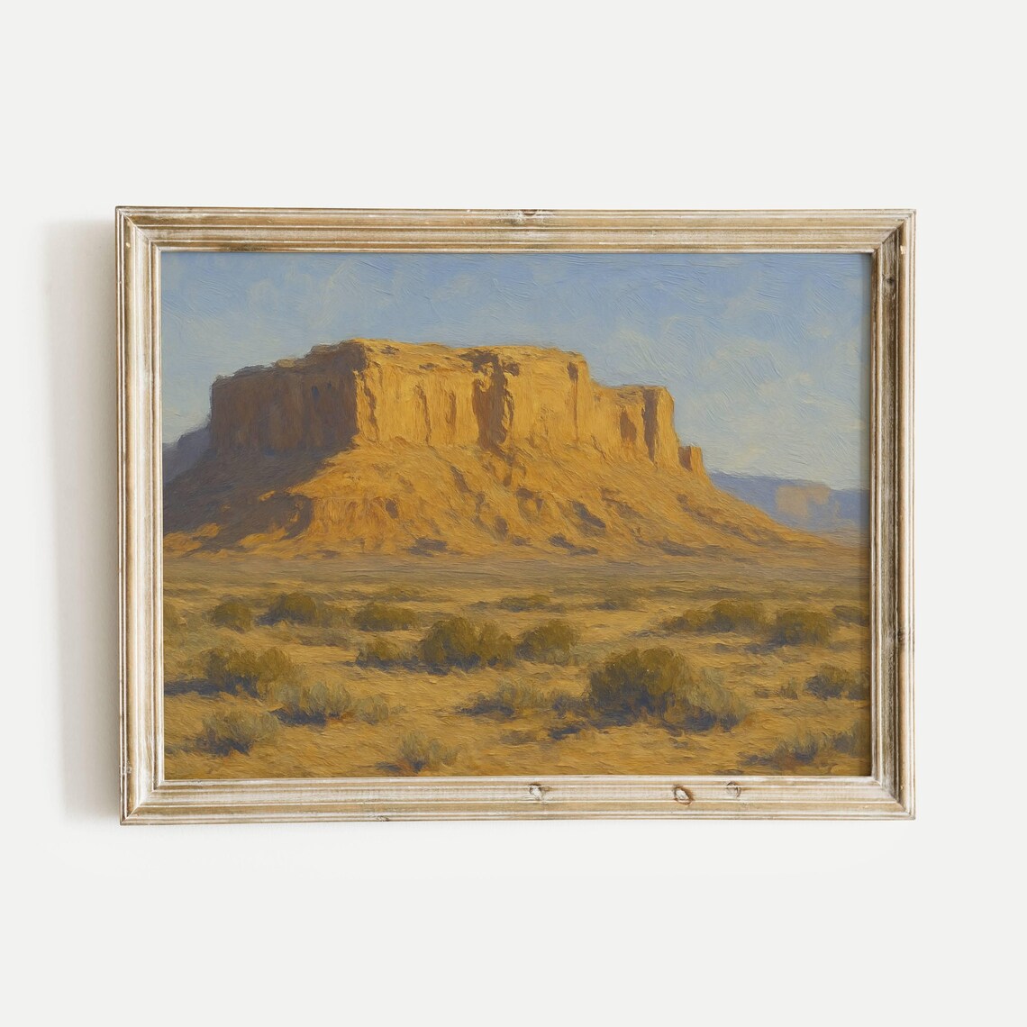 Golden Desert Mesa at Morning Light Vintage Oil Painting Poster