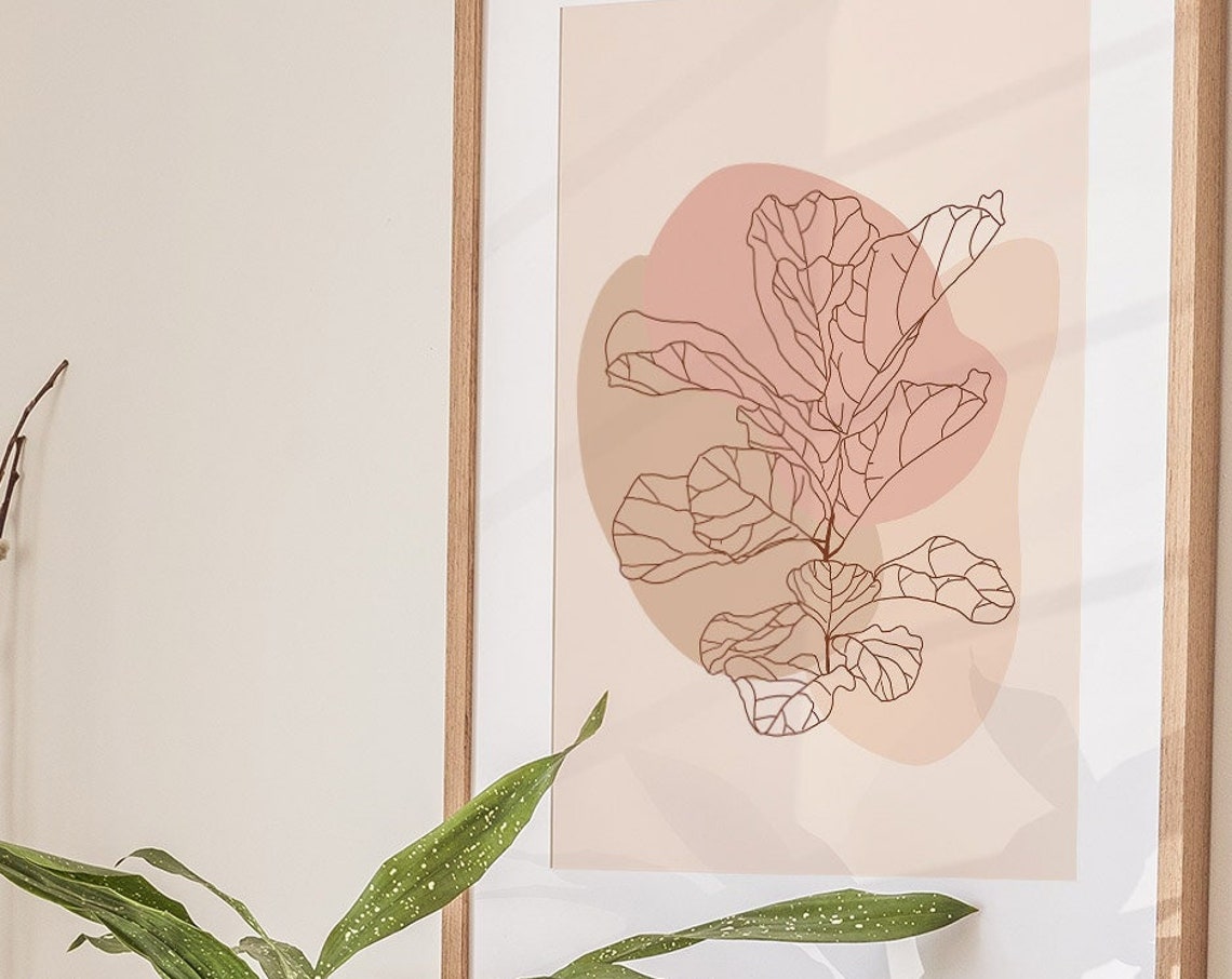 Fiddle Leaf Fig Line Art Over Blush Organic Botanical Poster - Image 2