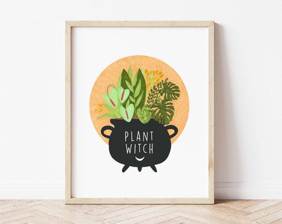 Plant Witch Fall Halloween Art Print, Plant Mom Decor