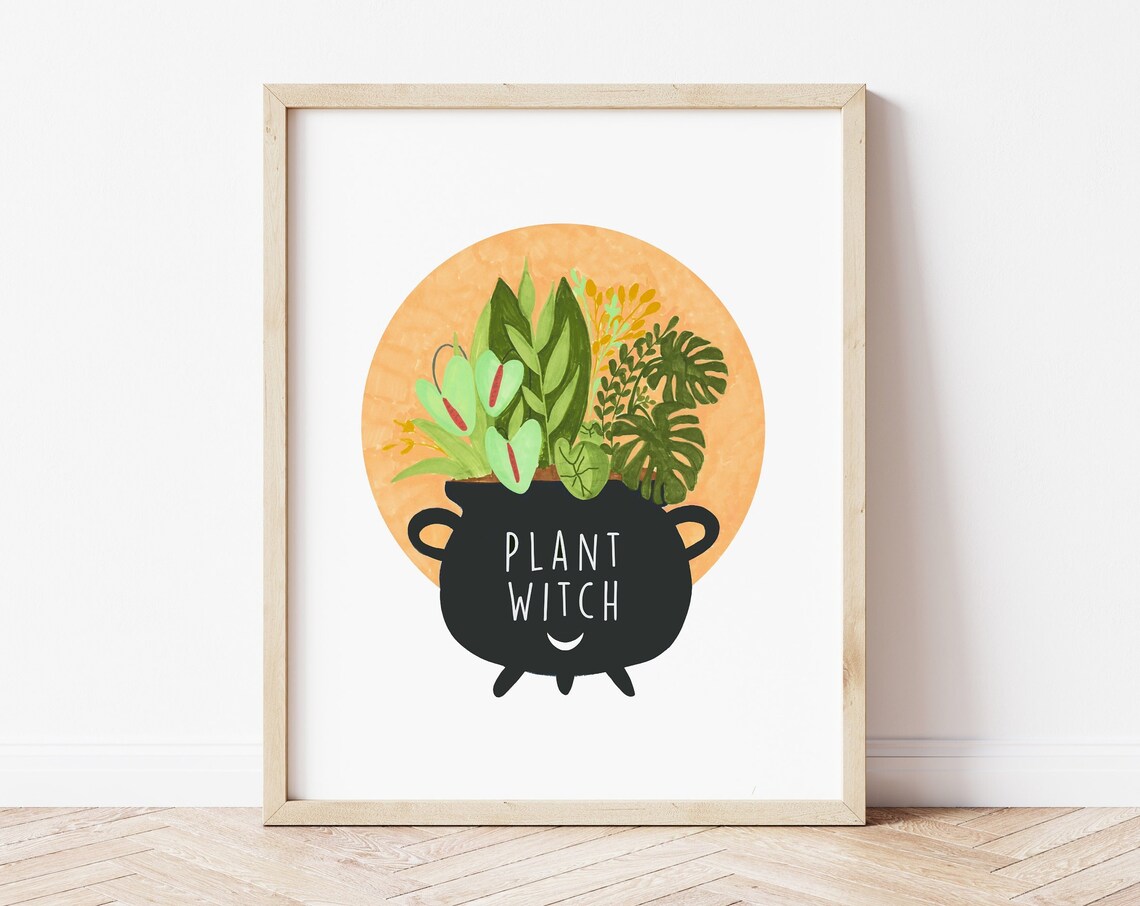 Plant Witch Fall Halloween Art Print, Plant Mom Decor