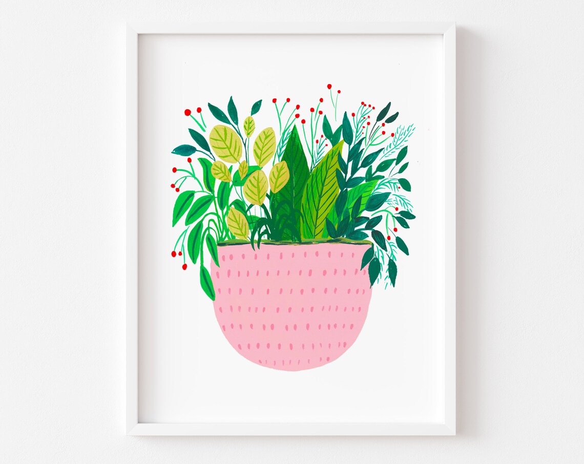 Pink Plant Art Print, Plant Lover Gift for Mothers Day