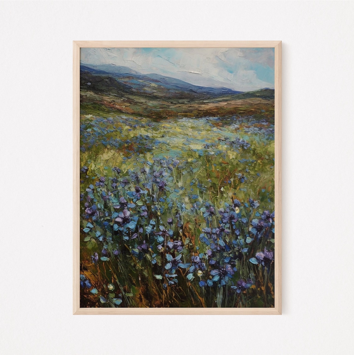 Blue Wild Flower Field, Rustic Farmhouse Art Print - Image 2