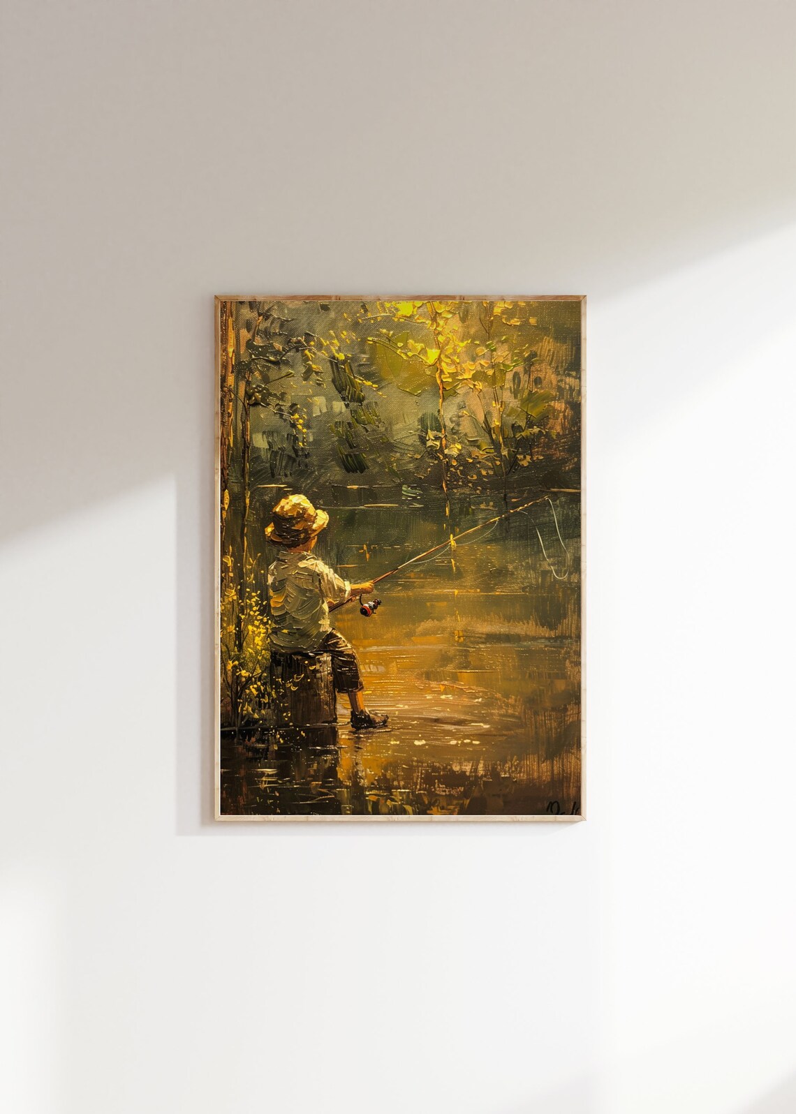 Vintage Boy Fishing in a Pond Art Print, Boys Room - Image 2