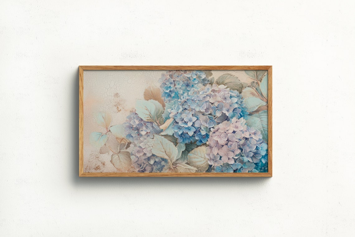 Soft Blue Pink Hydrangea Blooms Vintage Floral Painting Poster - Image 2