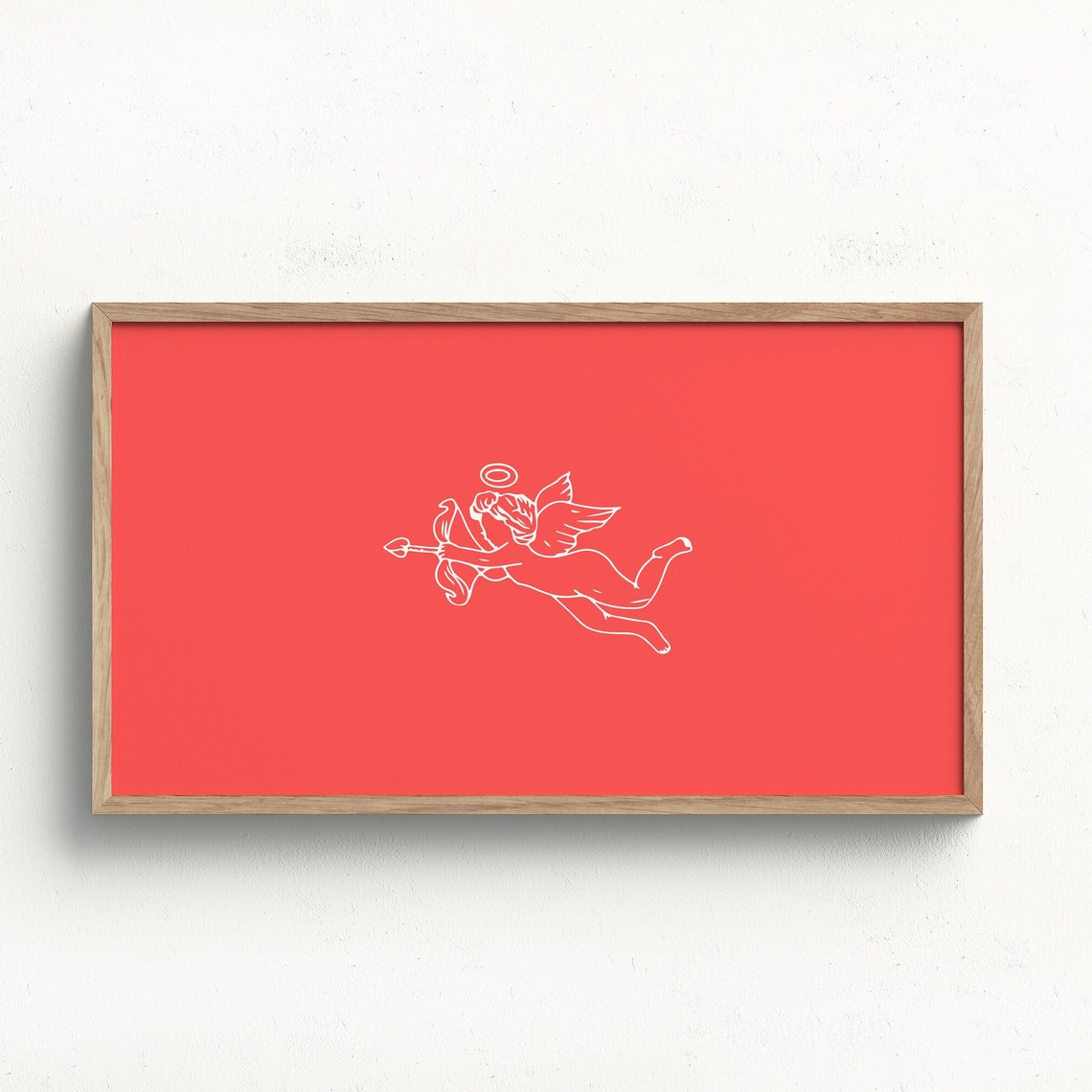 White Cupid Angel Red Background Minimalist Valentine Poster