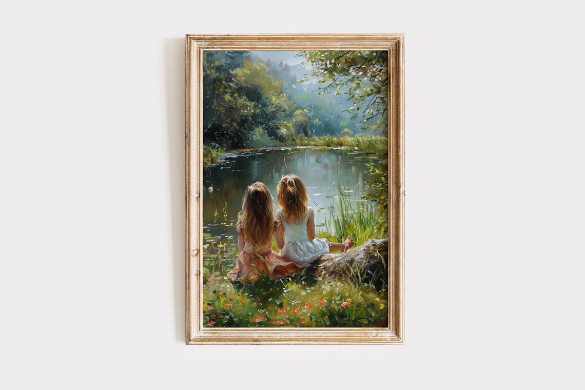 Vintage Sisters Nursery Art Print, Cottagecore