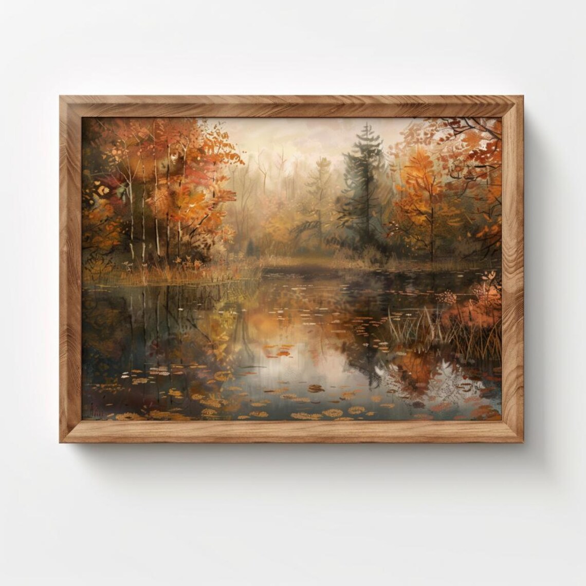 Vintage Fall Pond Landscape, Rustic Farmhouse Art Print - Image 2