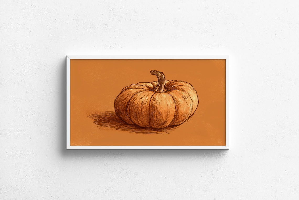 Minimalist Pumpkin Sketch Orange Background Fall Autumn Wall Art Poster - Image 2