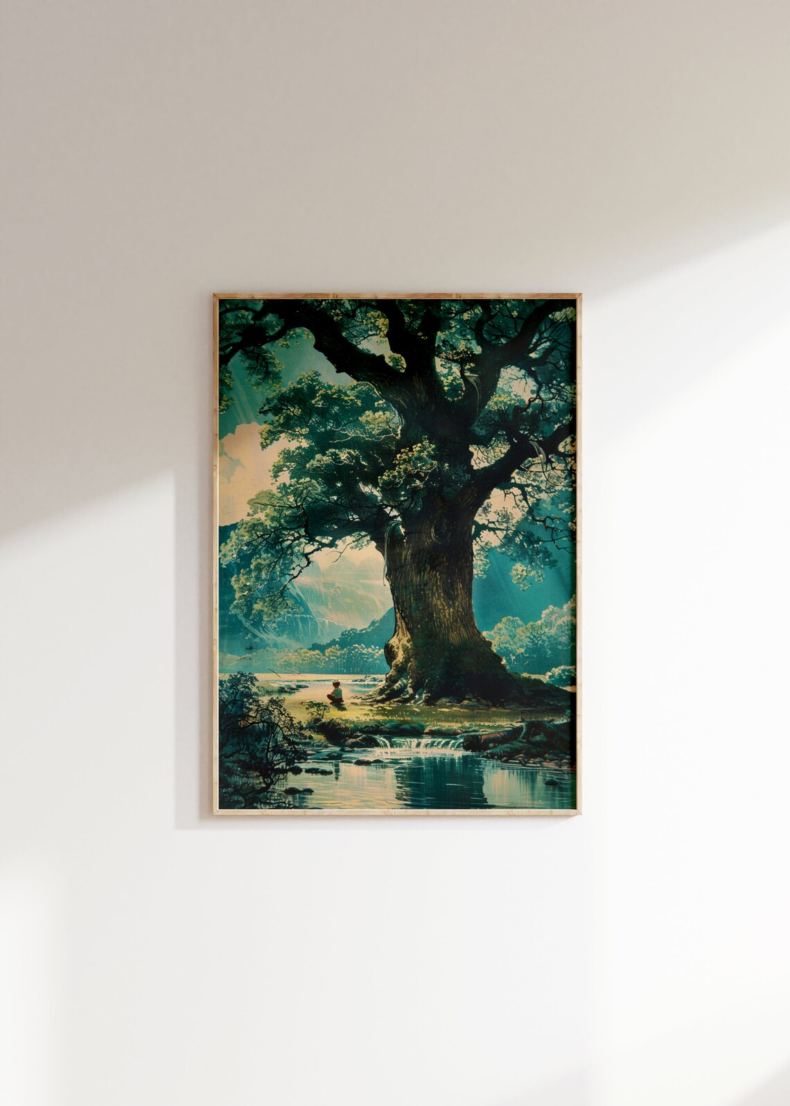 Vintage Boys Room Art Boy Under Tree Painting Wall Art Antique Kids Nursery Decor - Image 2