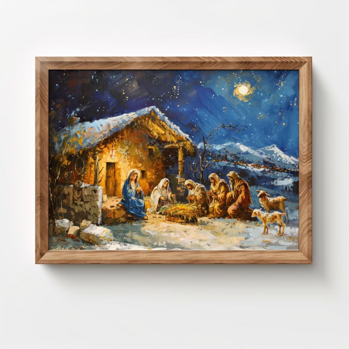 Nativity Scene Under Starry Night Sky Bethlehem Stable Christmas Poster - Image 2
