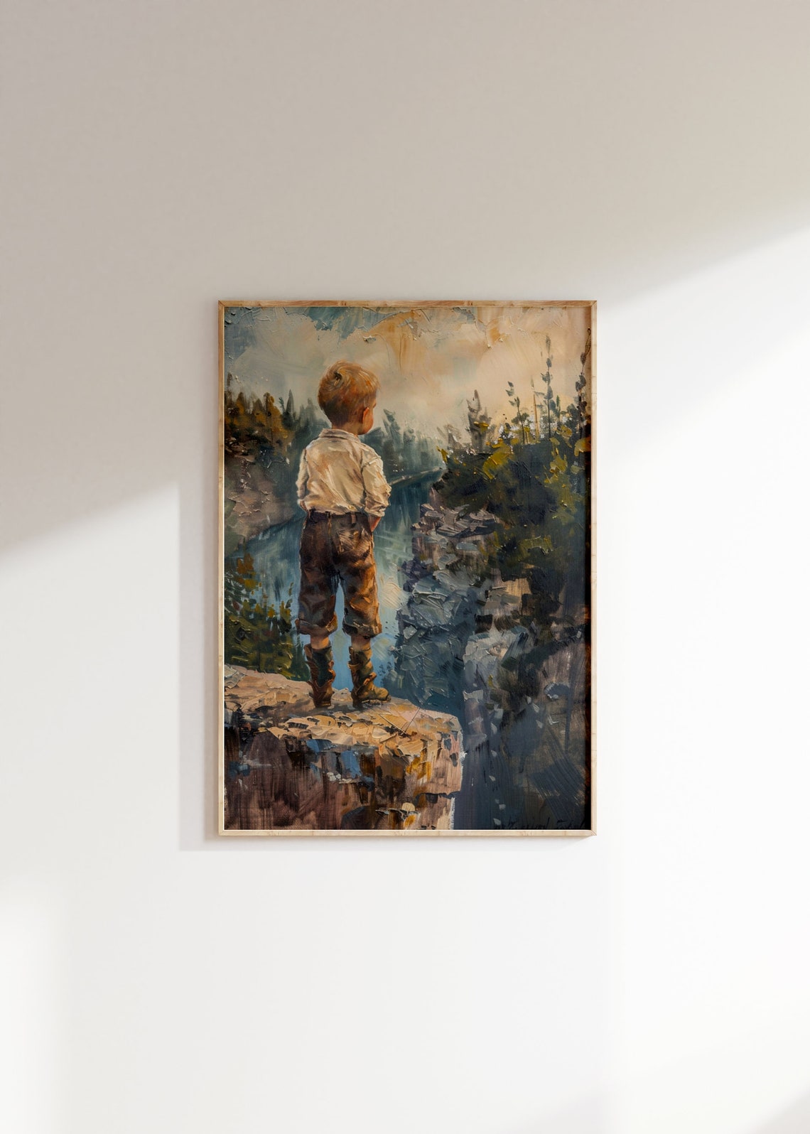 Boy Standing Cliff Edge Overlooking Valley Vintage Adventure Poster - Image 2