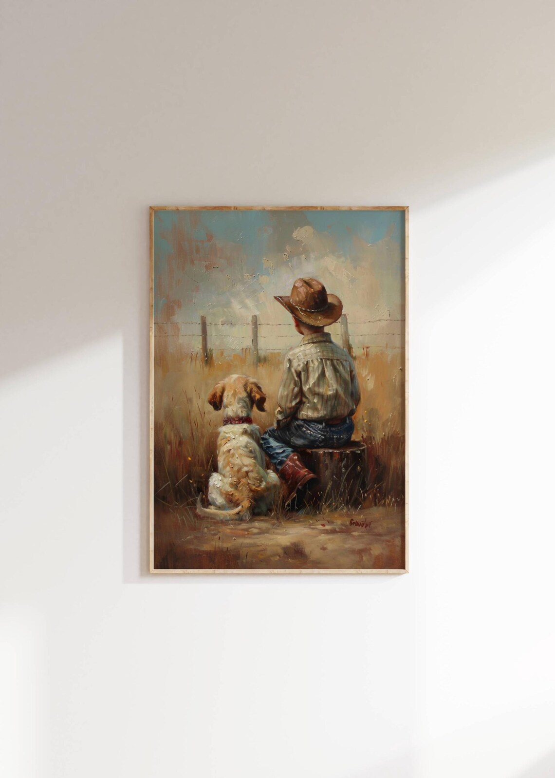Cowboy And Dog Oil Painting Print, Rustic Vintage - Image 2