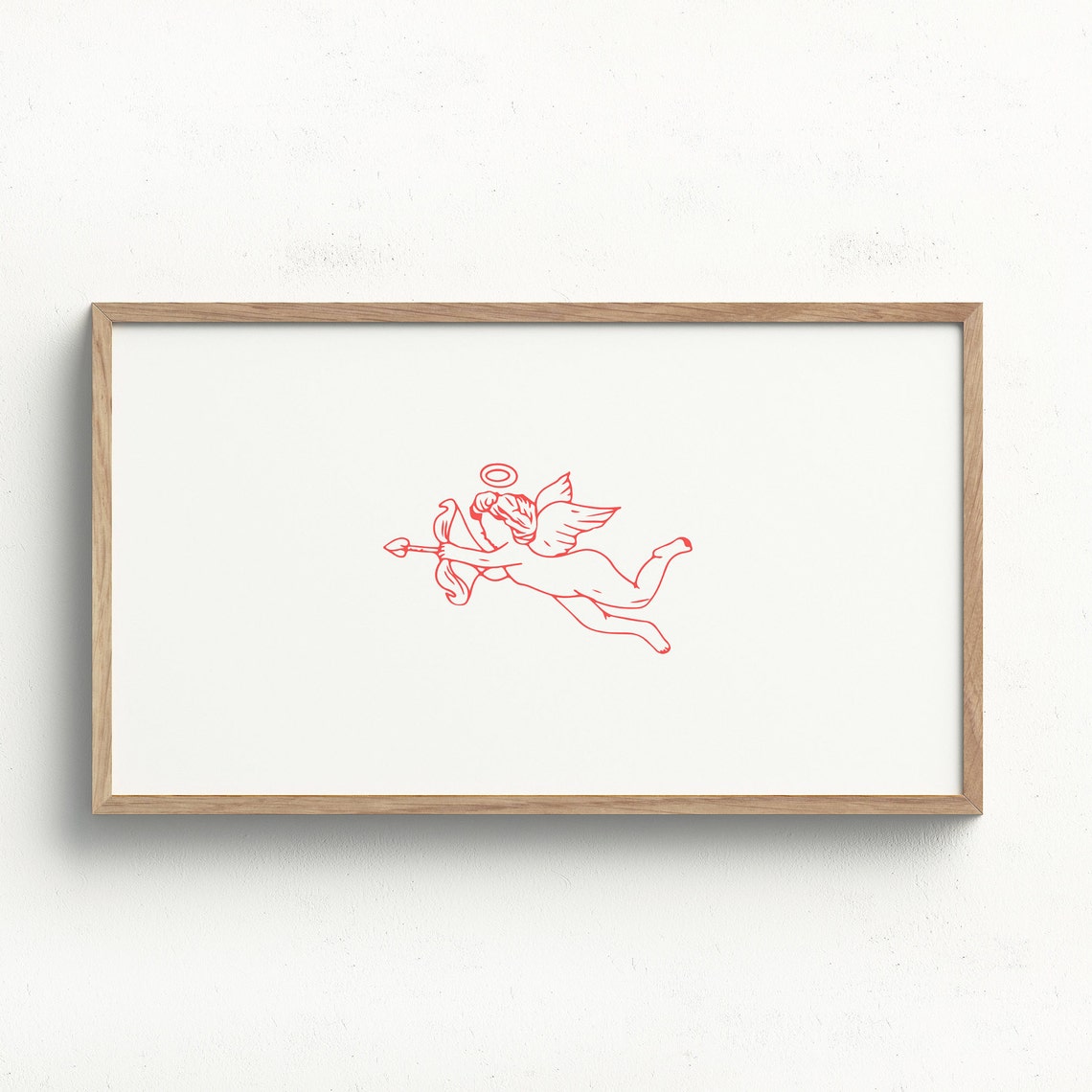 Flying Cupid Halo Bow Arrow Red Line Valentine Sketch Poster