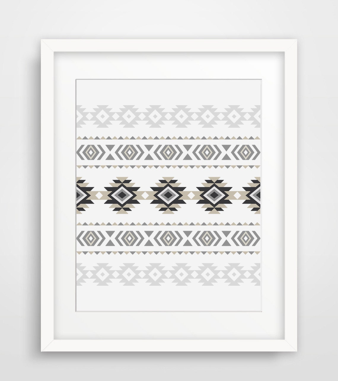 Aztec Wall Print Modern Home Decor Geometric Aztec Pattern Monochrome Prints Grey Taupe Prints Native Signs Black White - Image 2