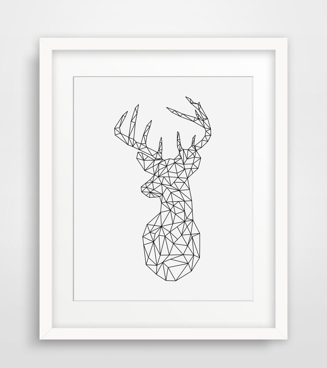 Geometric Deer Head Low Poly Line Art Black White Scandinavian Wall Poster - Image 2