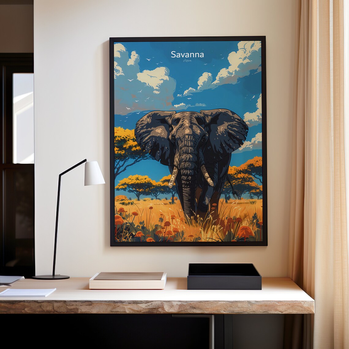Elephant In The Savannah, Africa Travel Poster - Image 3