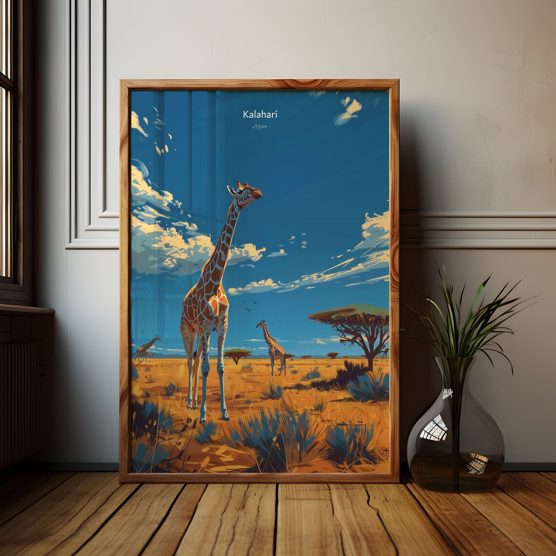 Kalahari Desert Giraffe Travel Poster, Safari Decor