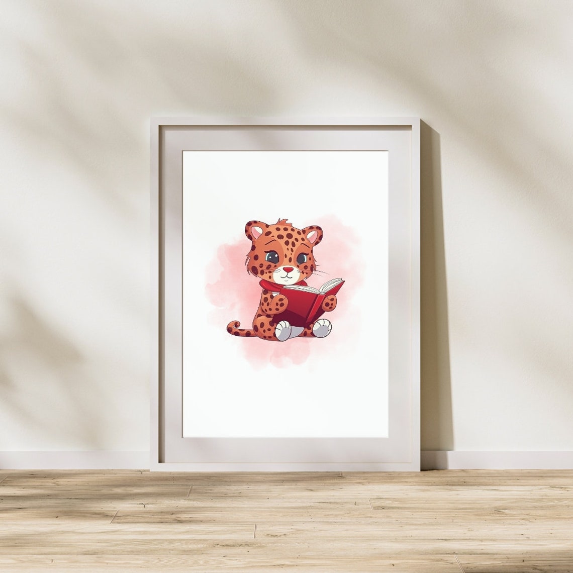 Cute Baby Cheetah Reading a Red Book Kids Room Nursery Poster - Image 3