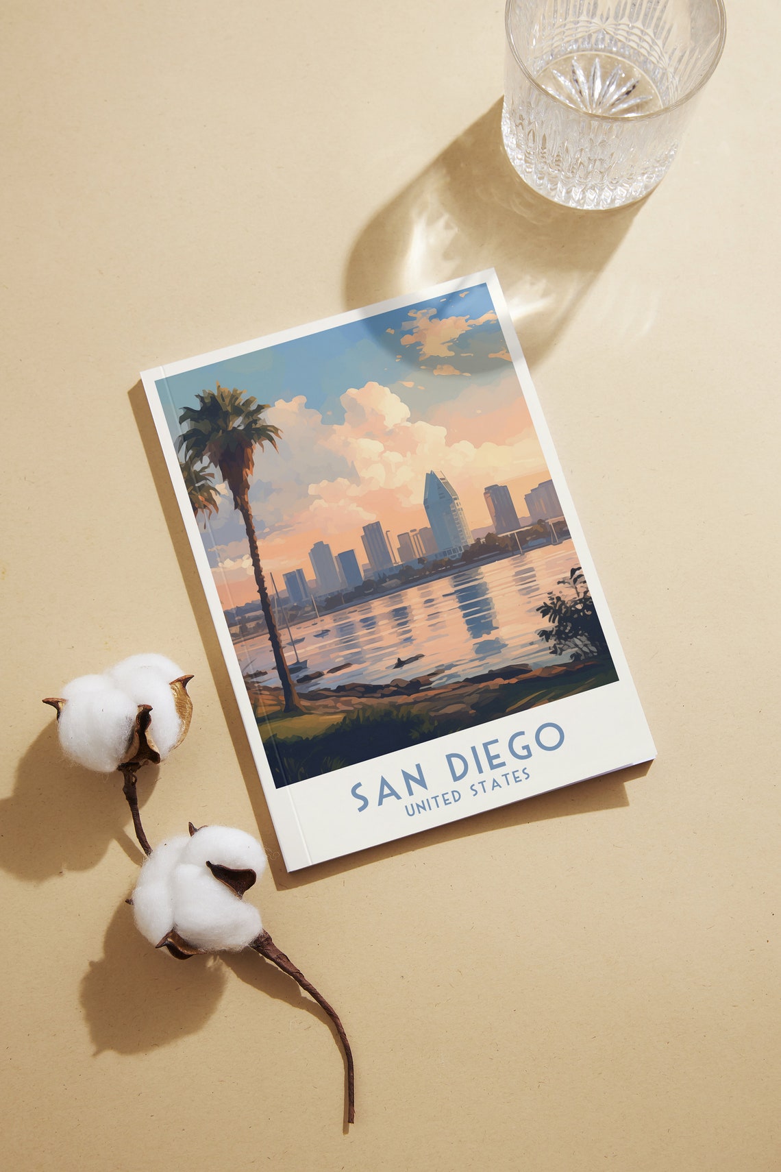 San Diego Poster with Skyline Sunset Reflections and Palm Tree - Image 2
