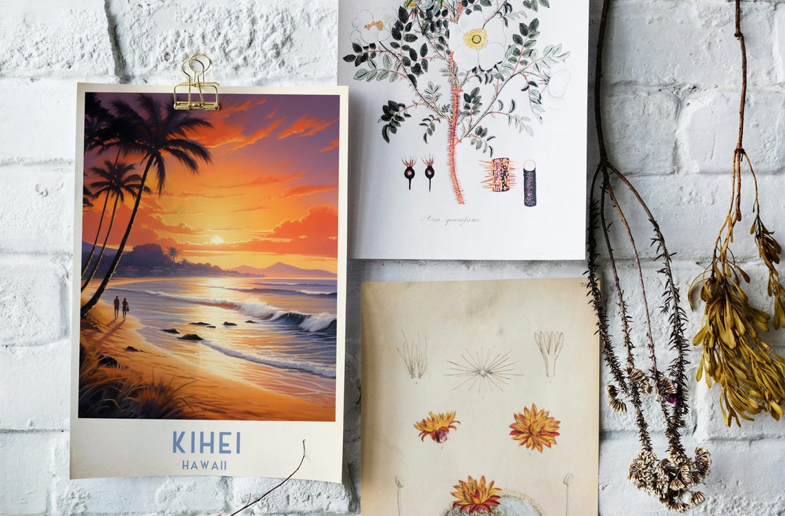 Kihei Hawaii Sunset Beach Palm Silhouette Maui Travel Poster - Image 4