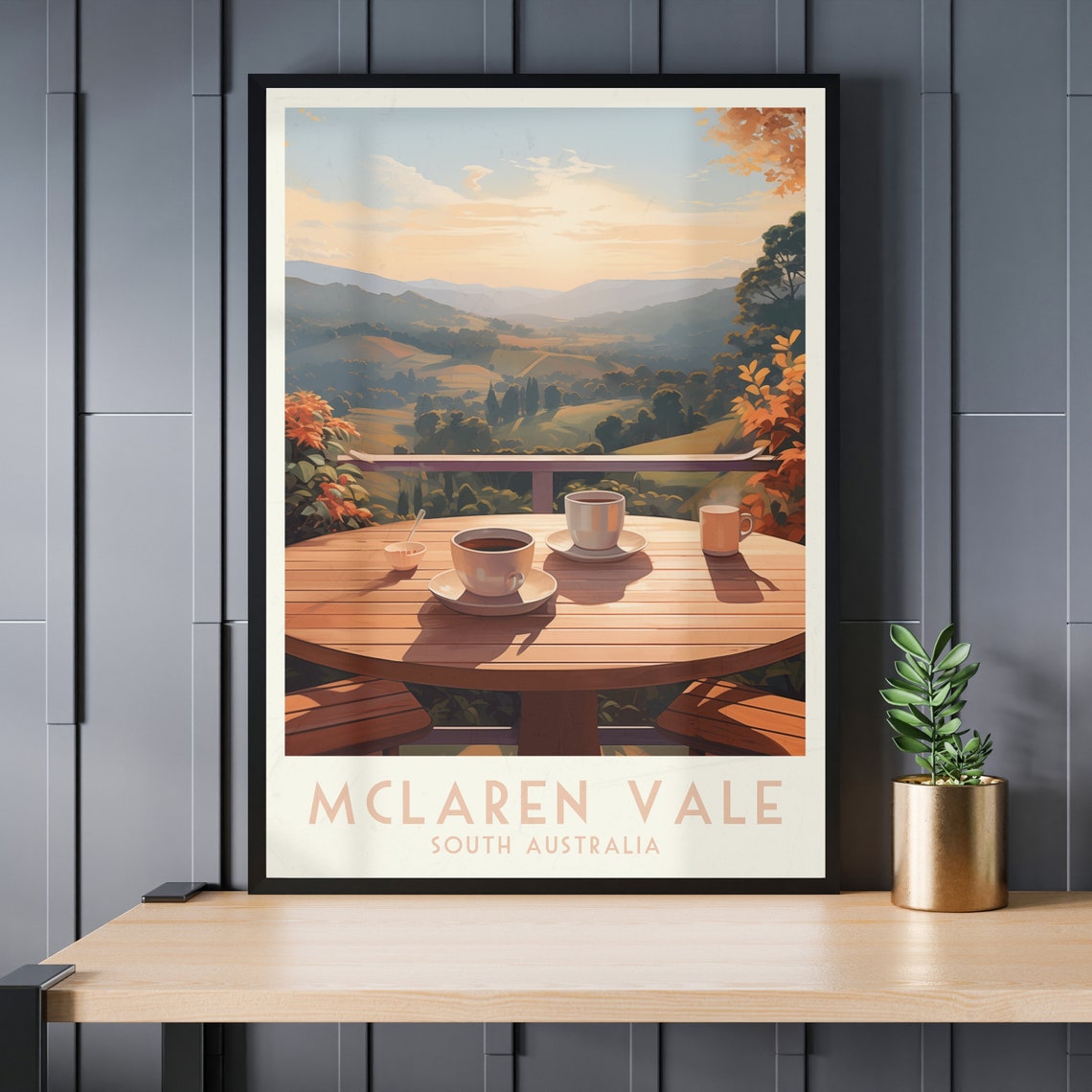 McLaren Vale South Australia Poster with Coffee Cups at Sunset Hills - Image 3