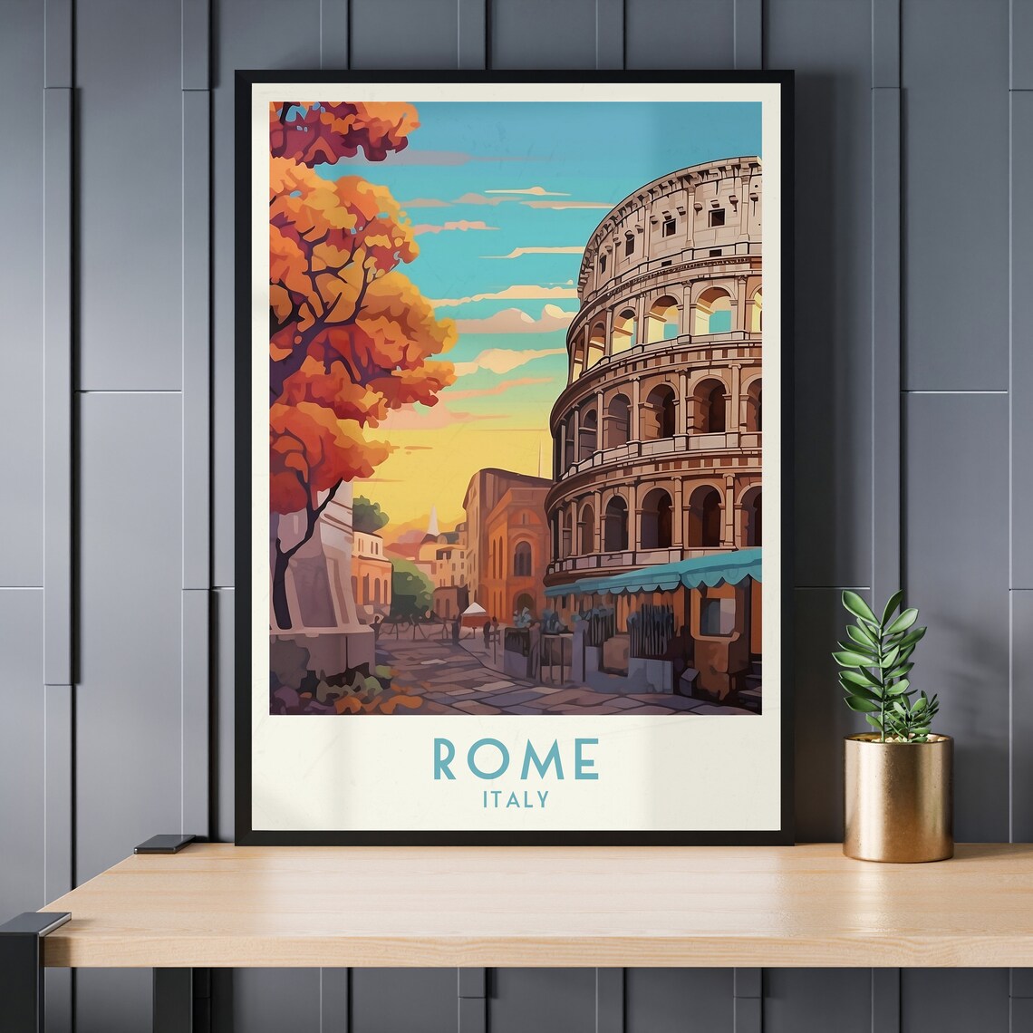 Rome Colosseum Autumn Street Golden Light Vintage Italy Travel Poster - Image 3