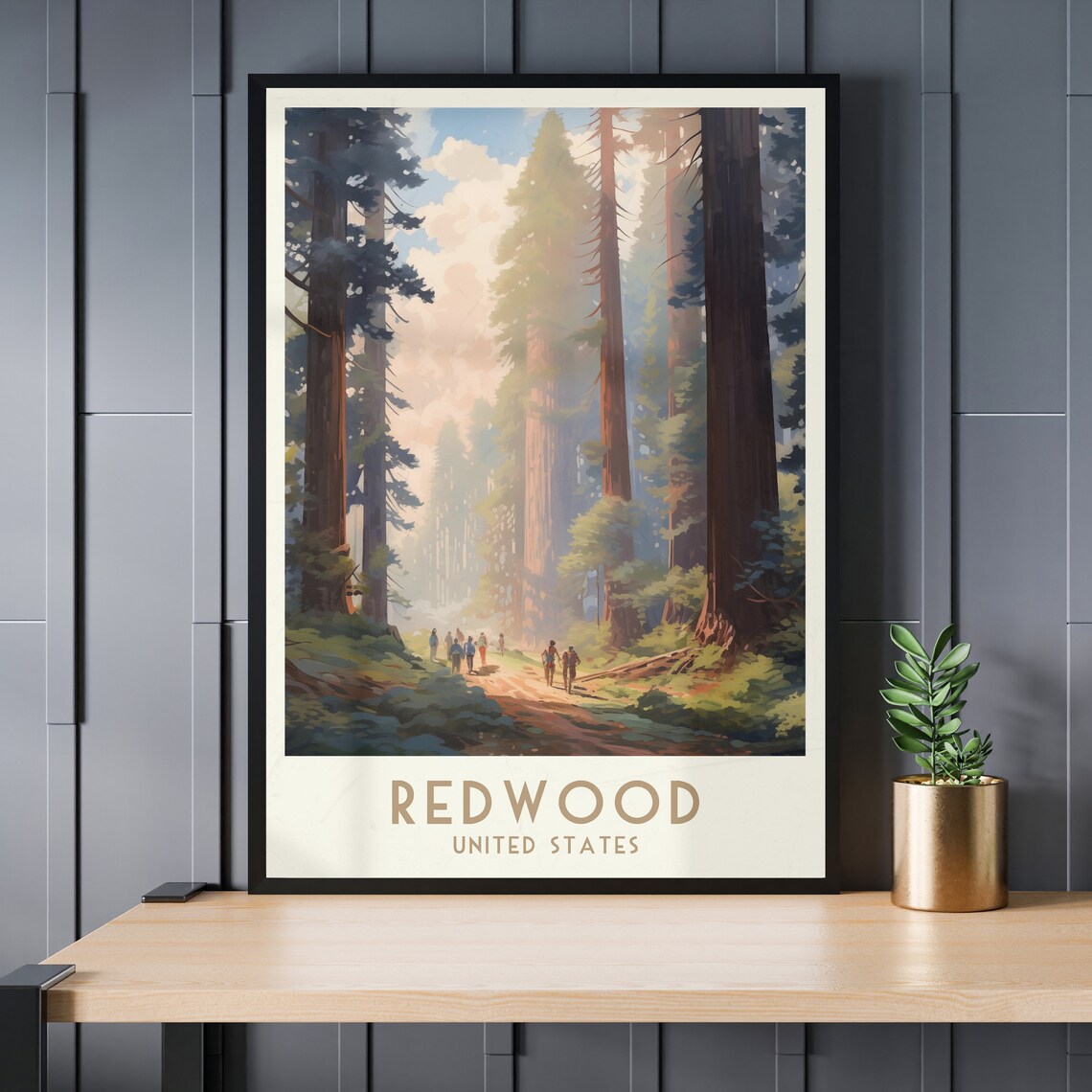 Redwood Forest United States Giant Trees Hikers Trail Travel Poster - Image 3
